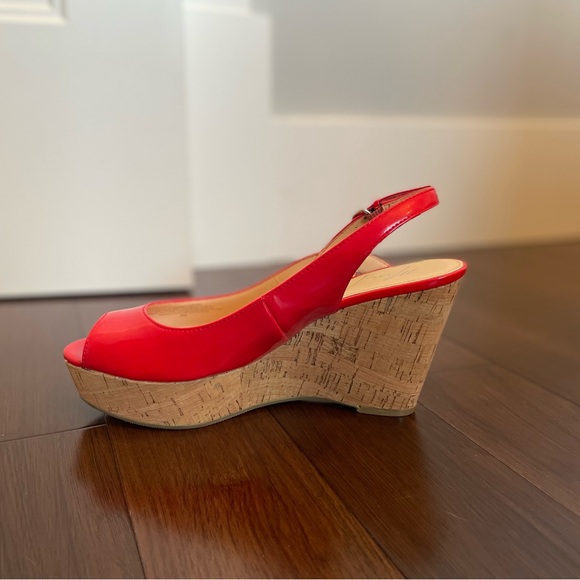 Red open toe espadrille cork wedge - Picture 8 of 9